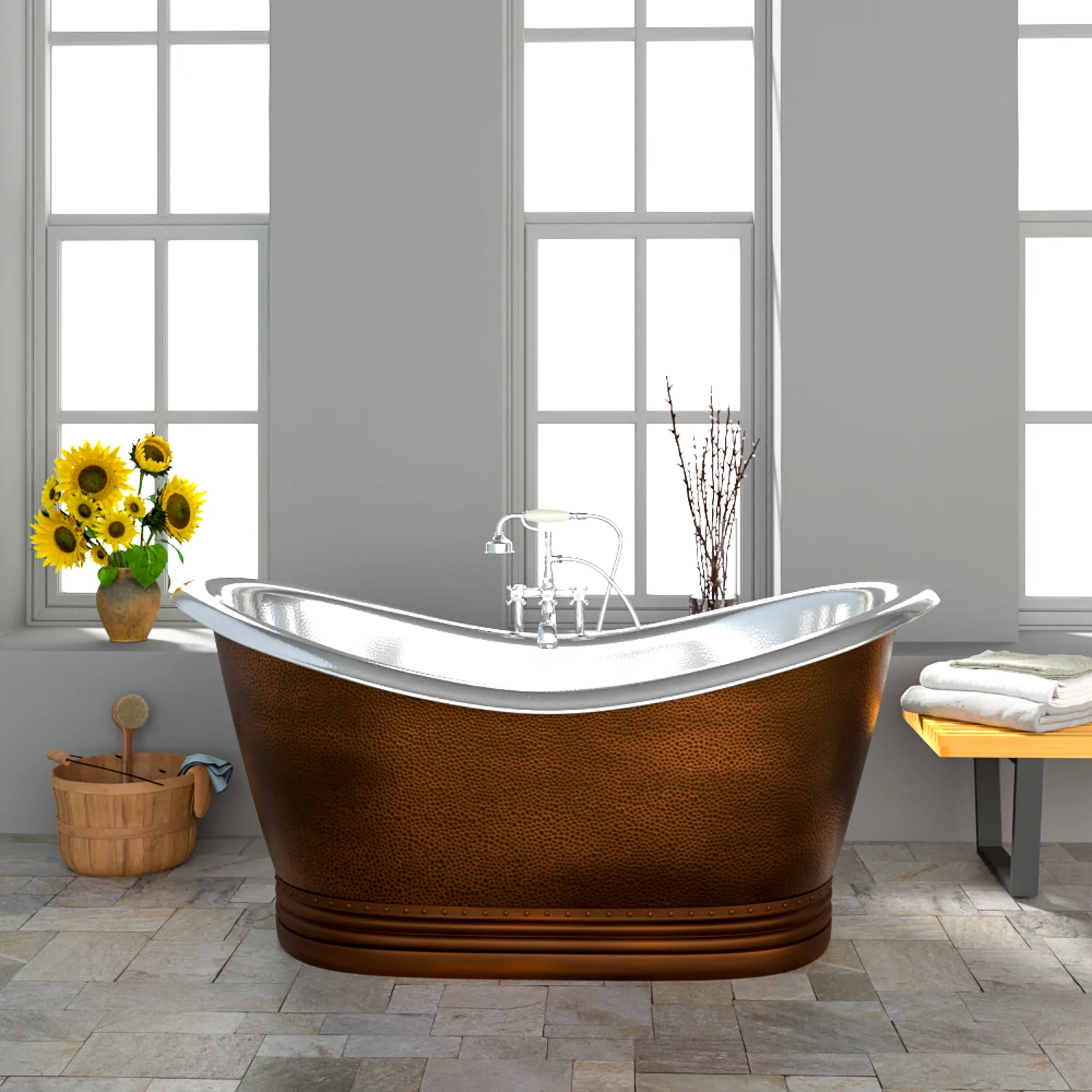 Ankara 66″ Copper Double Slipper Tub - Image 5
