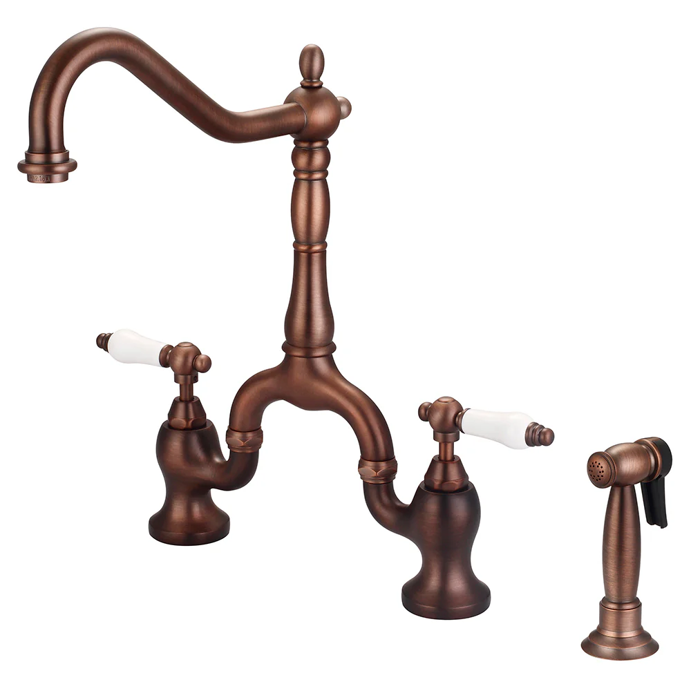 Carlton Kitchen Bridge Faucet with Porcelain Lever Handles - Image 3