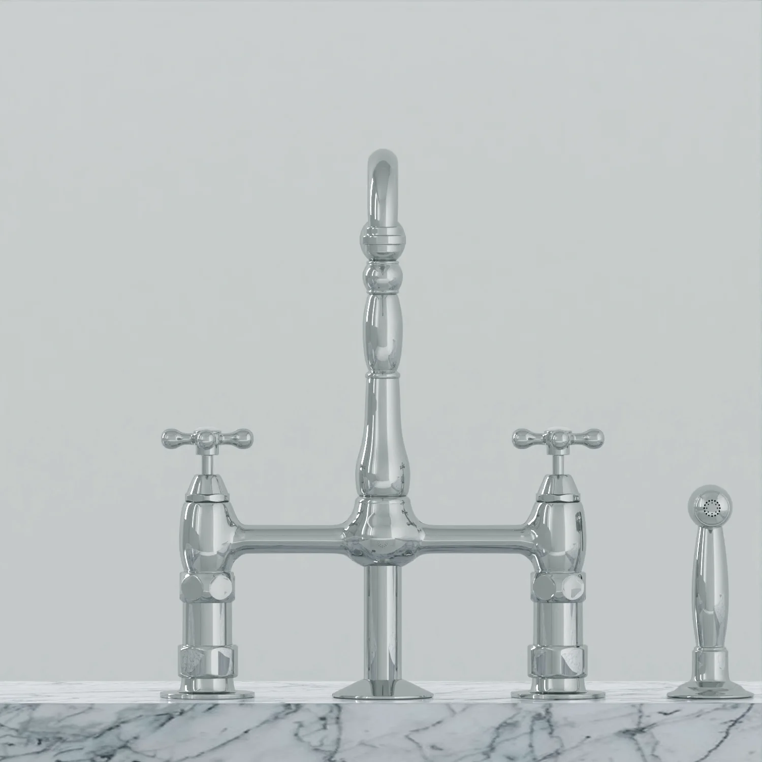 Emral Kitchen Bridge Faucet with Metal Button Cross Handles - Image 4