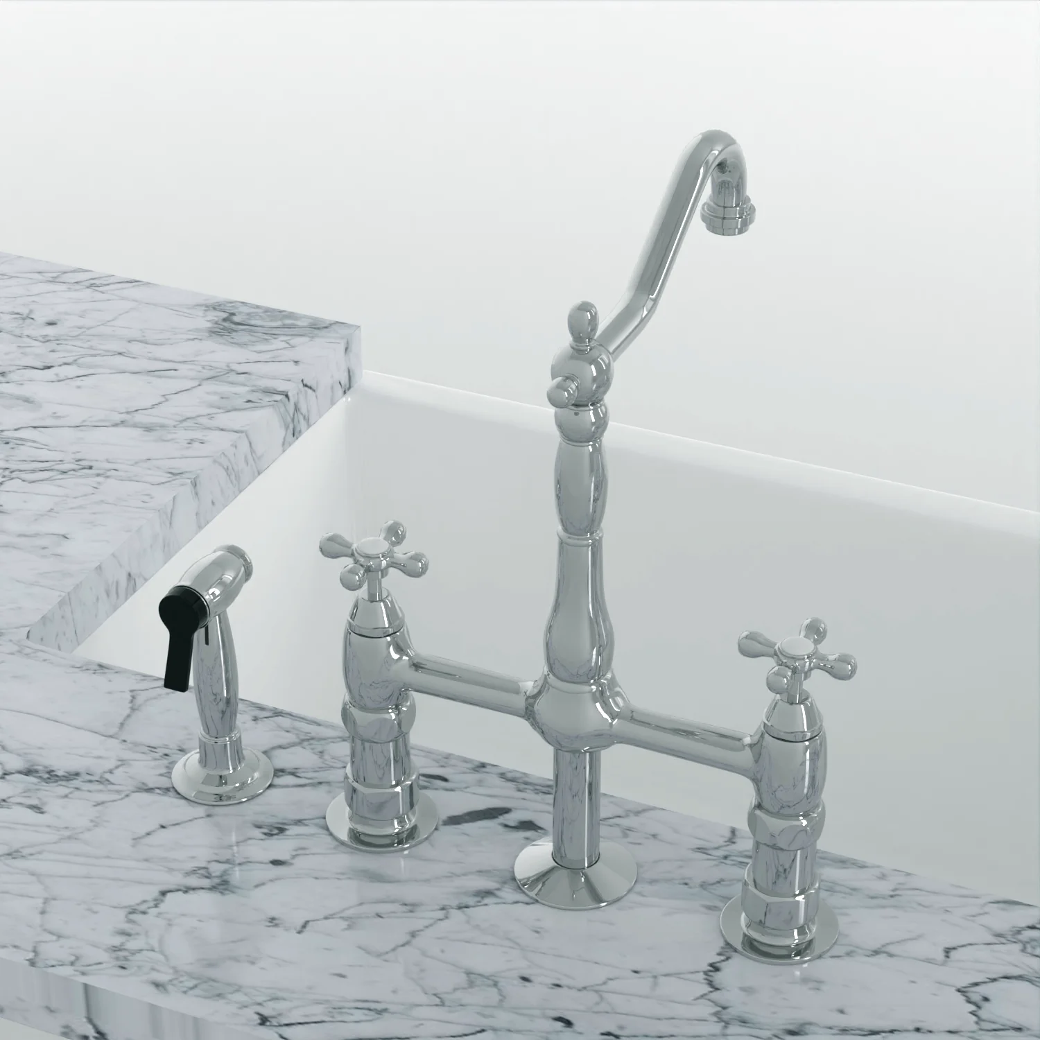 Emral Kitchen Bridge Faucet with Metal Button Cross Handles - Image 6