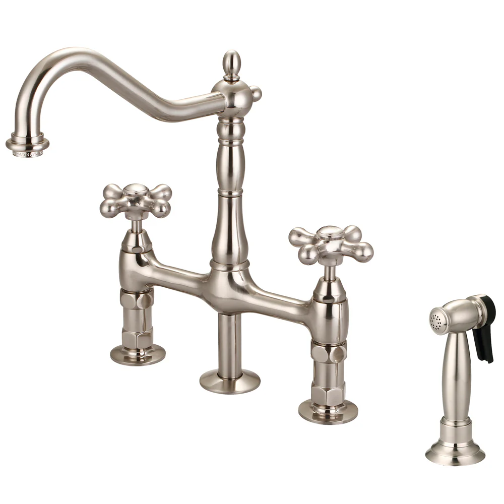 Emral Kitchen Bridge Faucet with Metal Cross Handles - Image 2