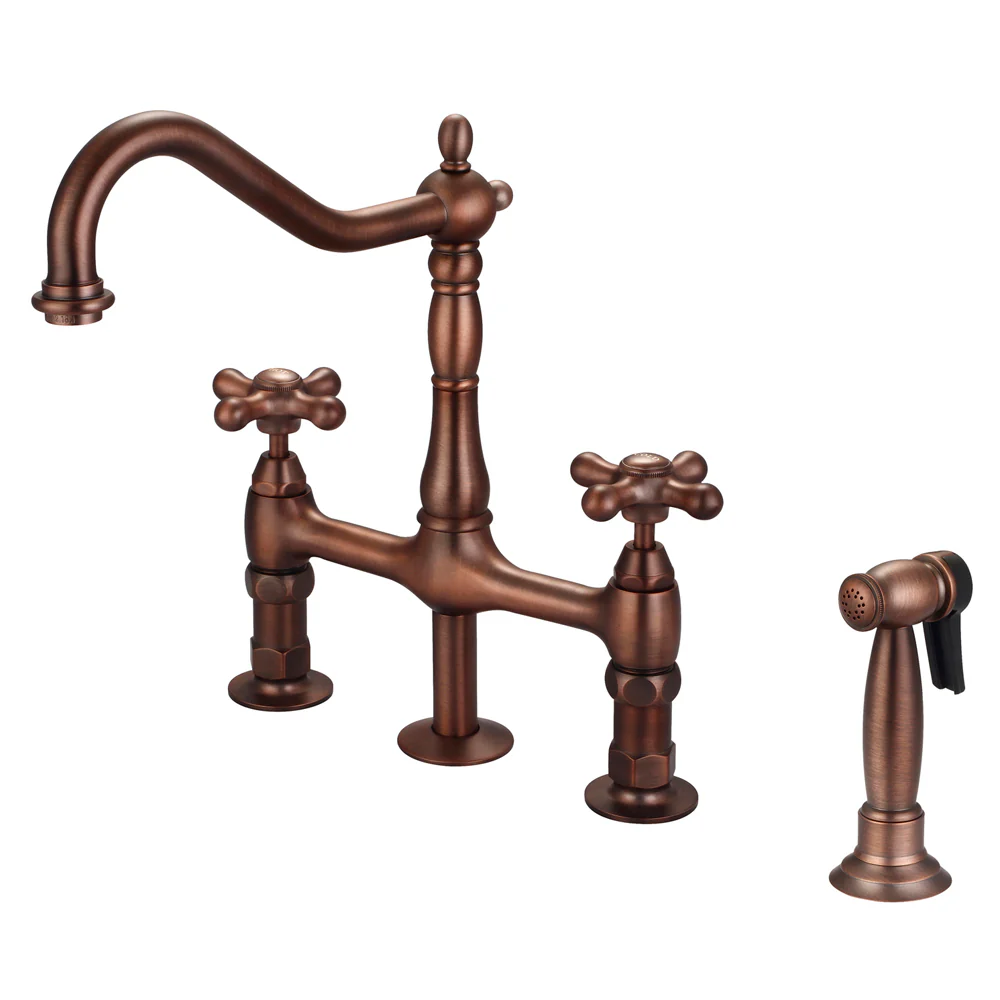 Emral Kitchen Bridge Faucet with Metal Cross Handles - Image 3