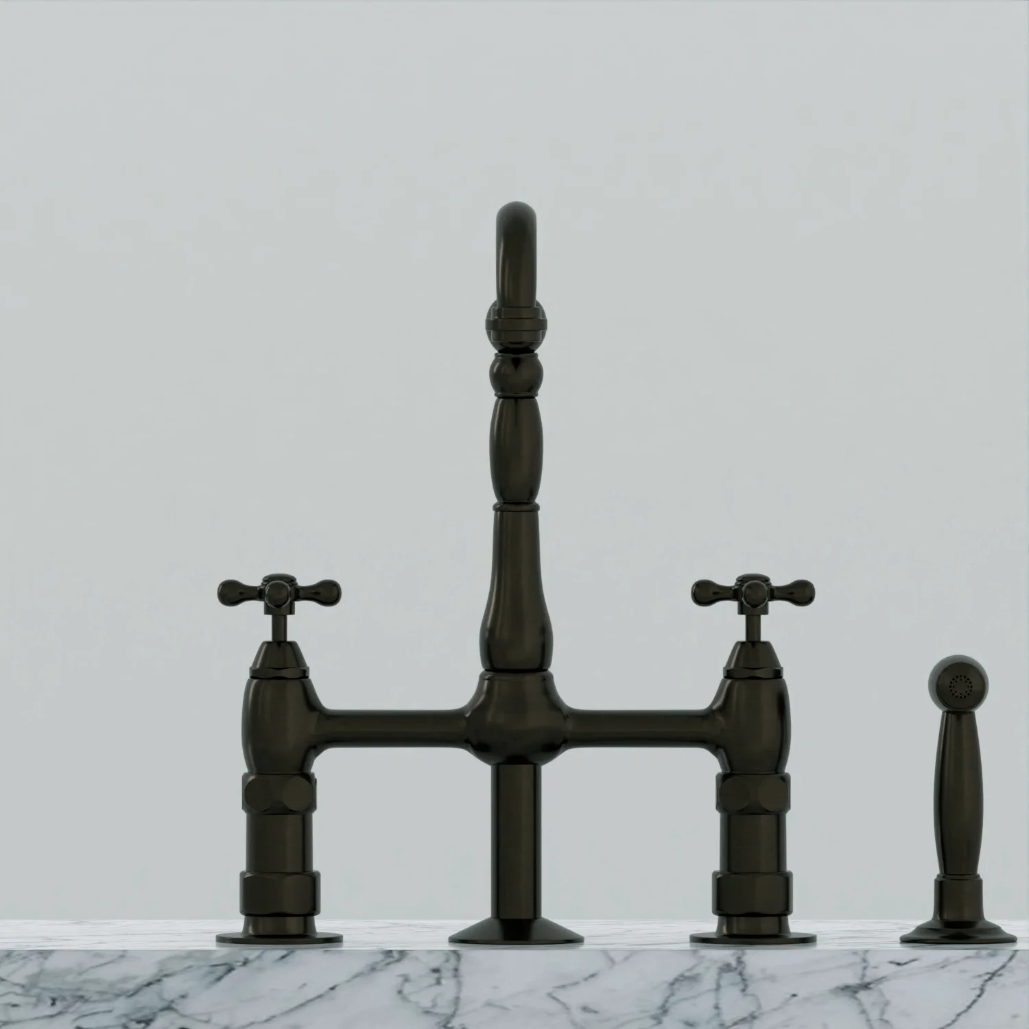 Emral Kitchen Bridge Faucet with Metal Cross Handles - Image 4