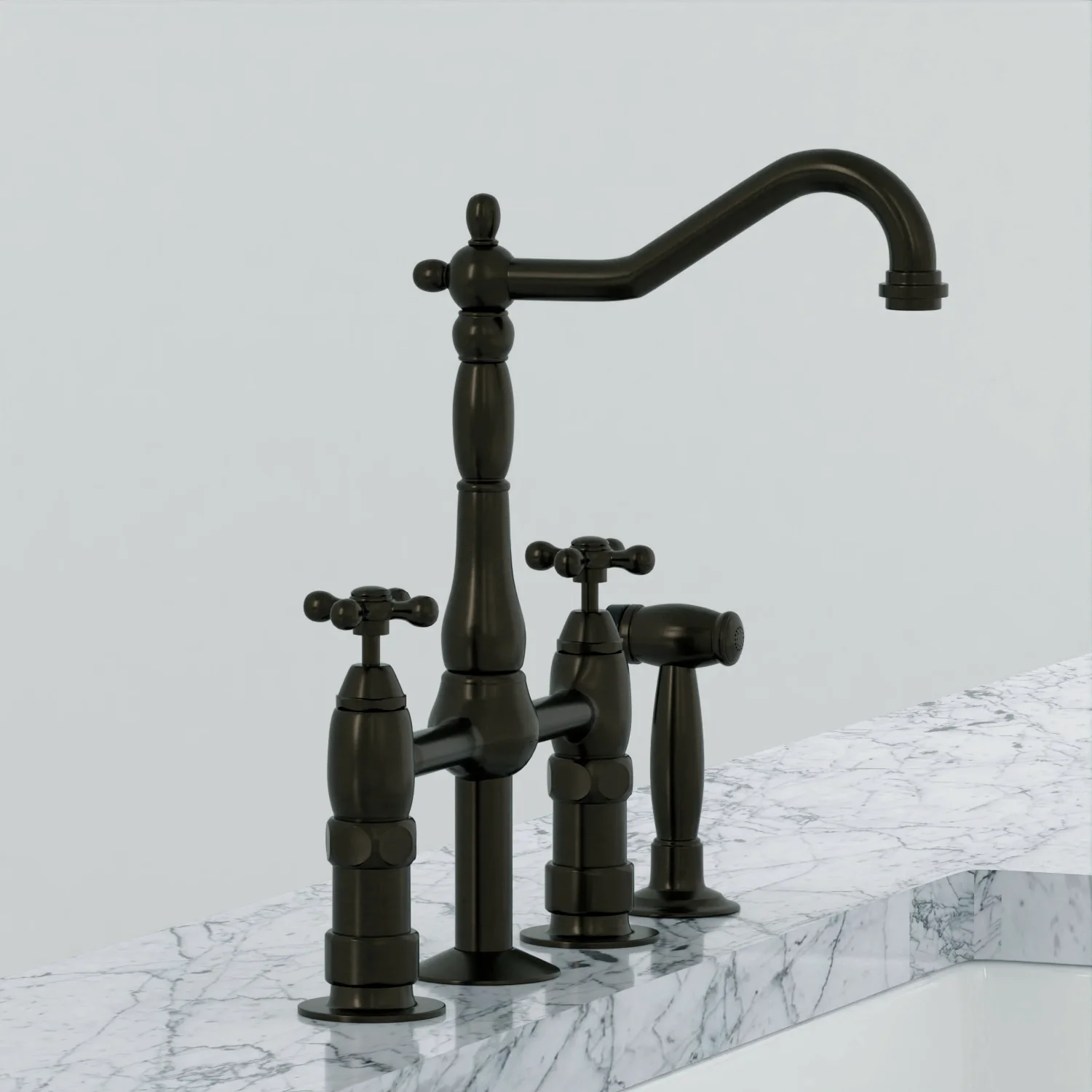 Emral Kitchen Bridge Faucet with Metal Cross Handles - Image 5