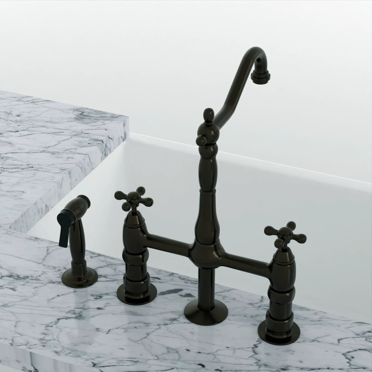 Emral Kitchen Bridge Faucet with Metal Cross Handles - Image 6