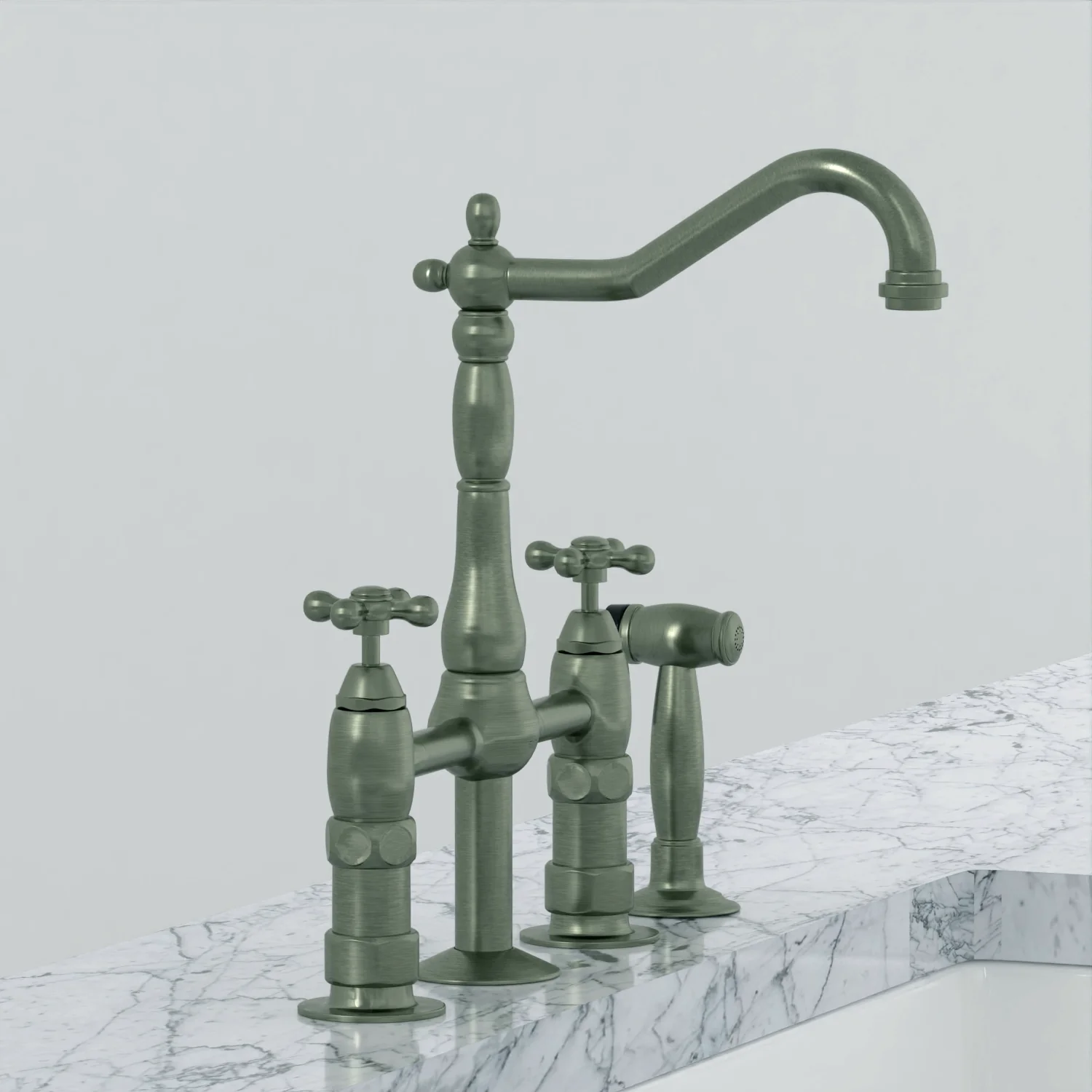 Emral Kitchen Bridge Faucet with Metal Cross Handles - Image 7