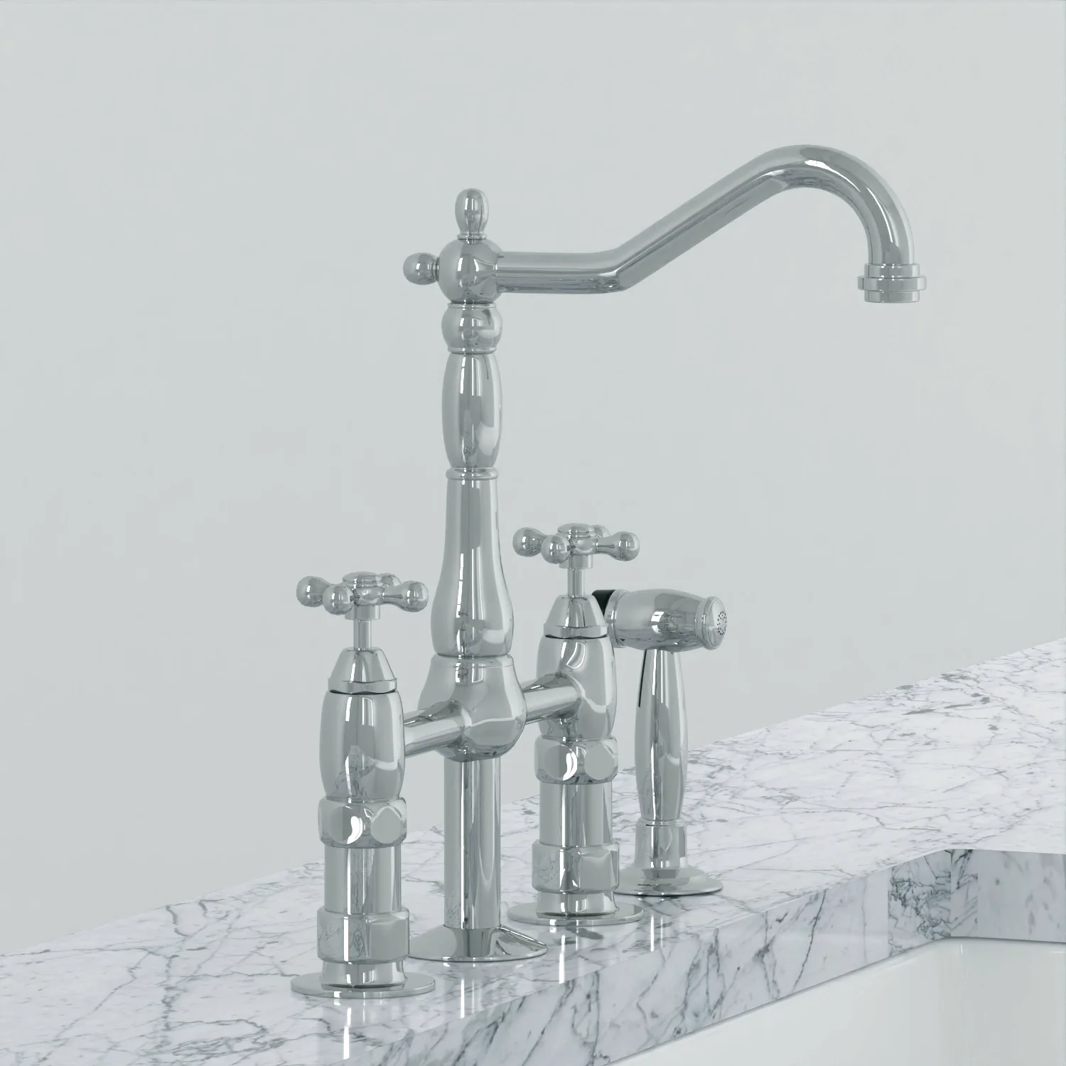 Emral Kitchen Bridge Faucet with Metal Cross Handles - Image 8