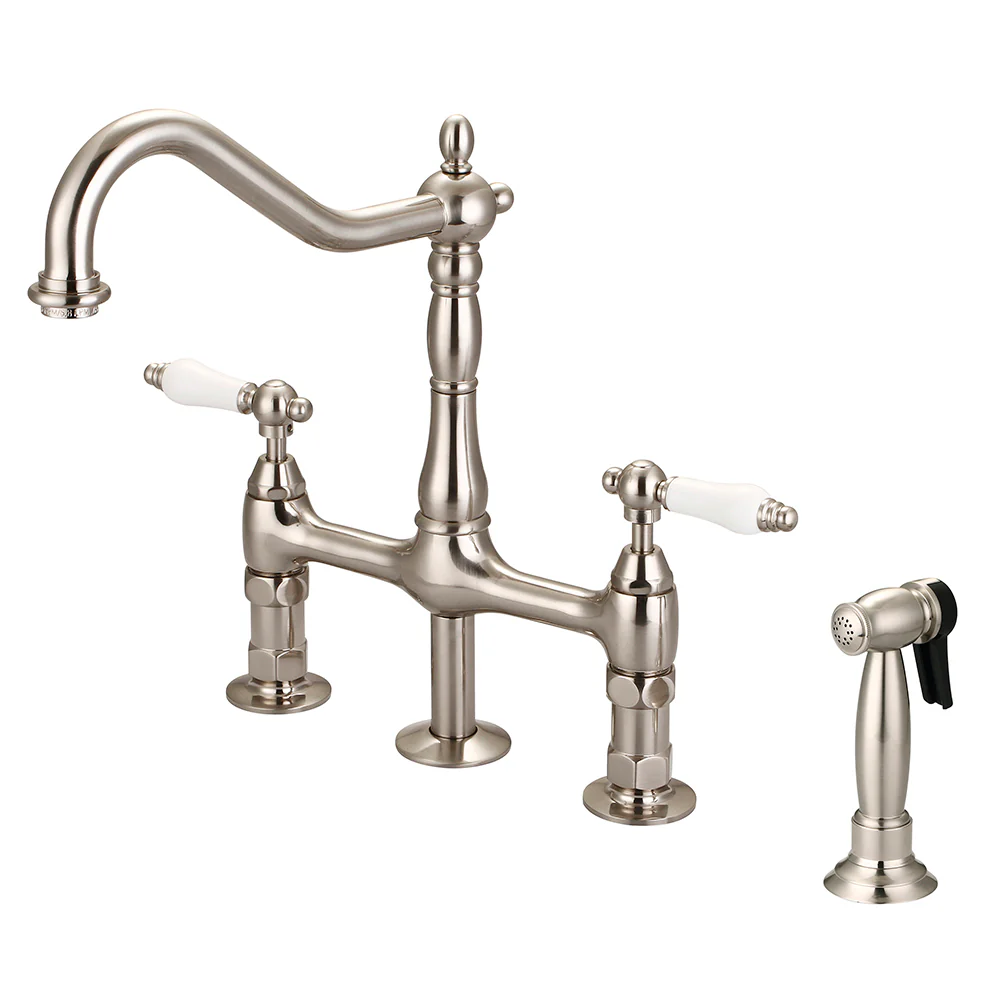 Emral Kitchen Bridge Faucet with Porcelain Lever Handles - Image 2
