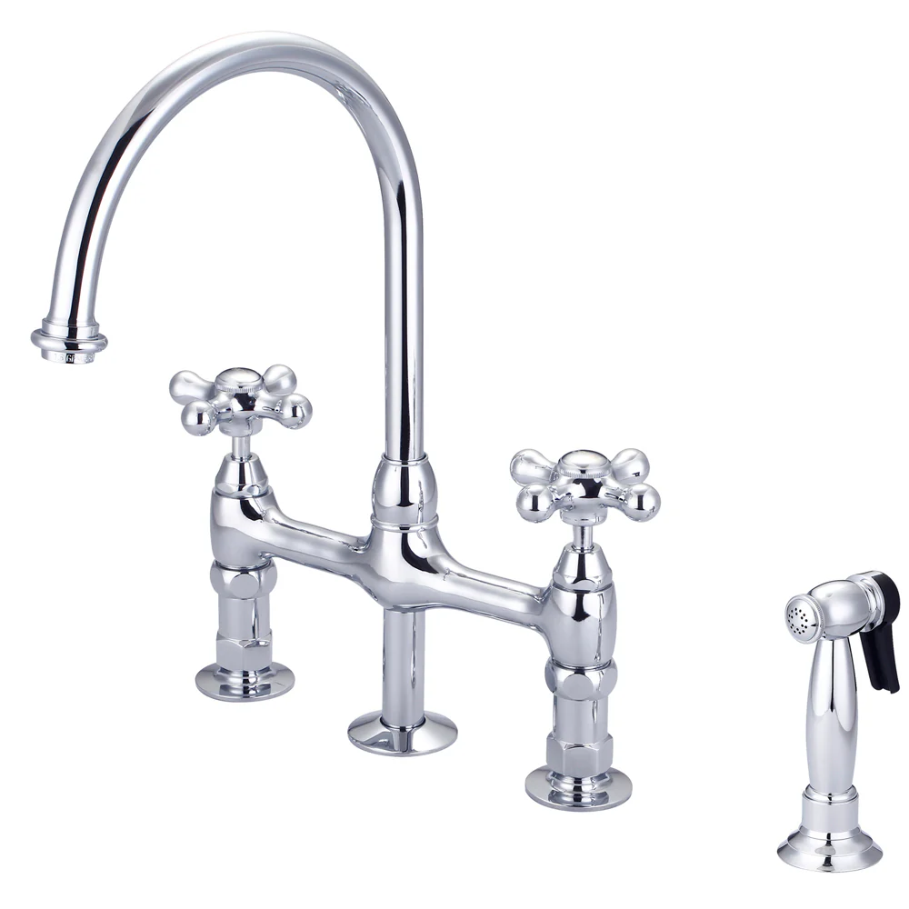 Harding Kitchen Bridge Faucet with Sidespray and Metal Cross Handles - Image 3