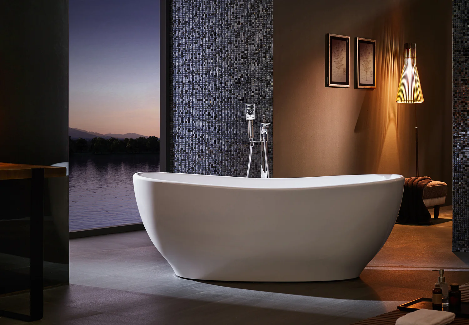 Mystique 59" Acrylic Double Slipper Tub with Integral Drain - Image 4
