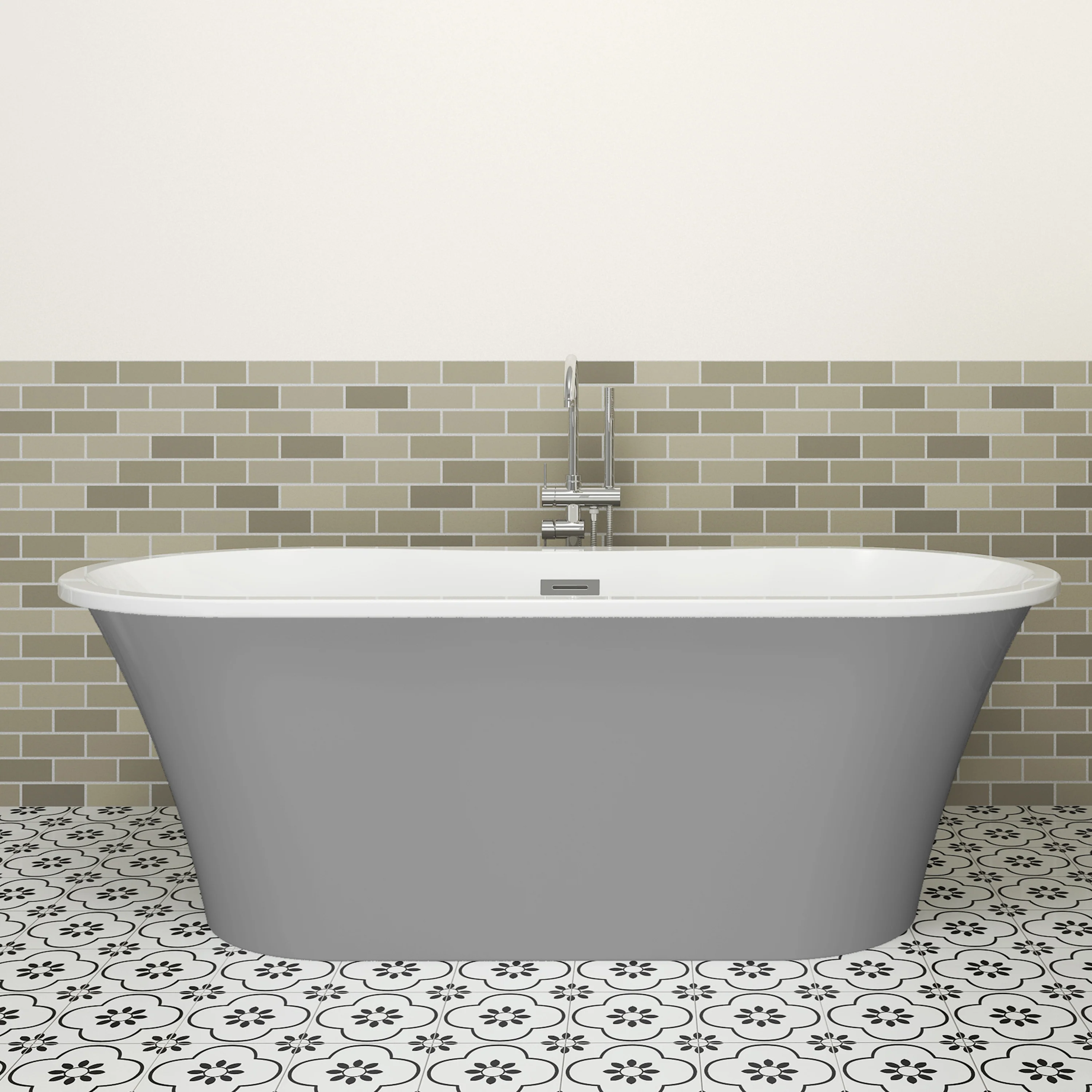 Nouri 66" Acrylic Freestanding Tub with Integral Drain in Light Grey - Image 5