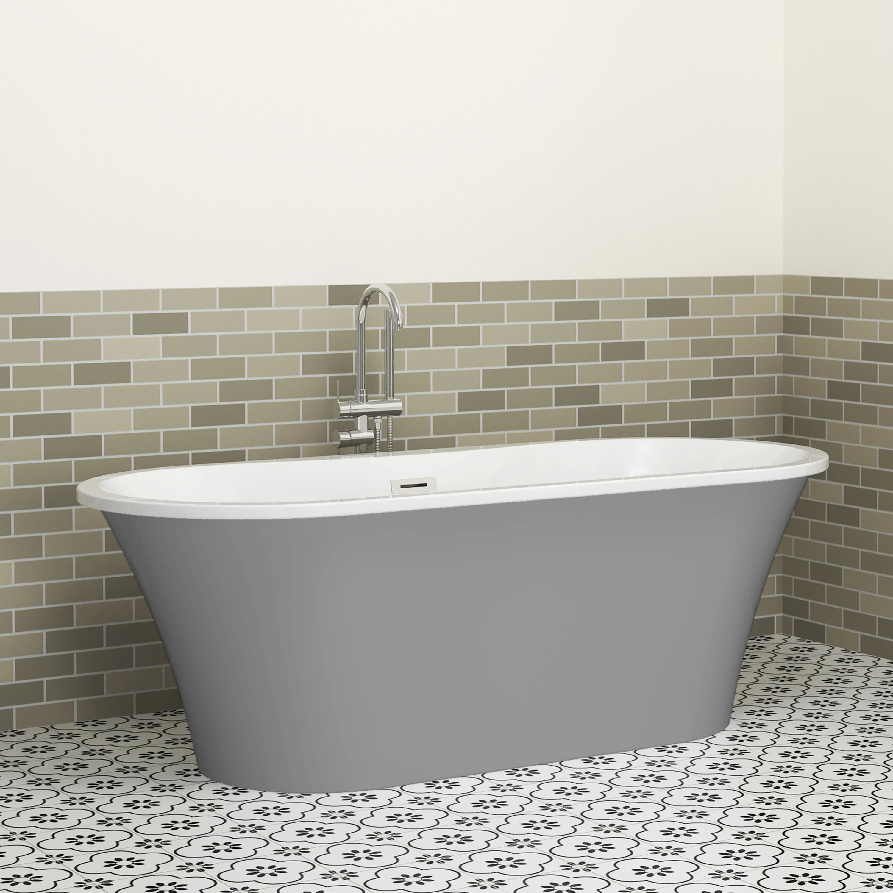 Nouri 66" Acrylic Freestanding Tub with Integral Drain in Light Grey - Image 6