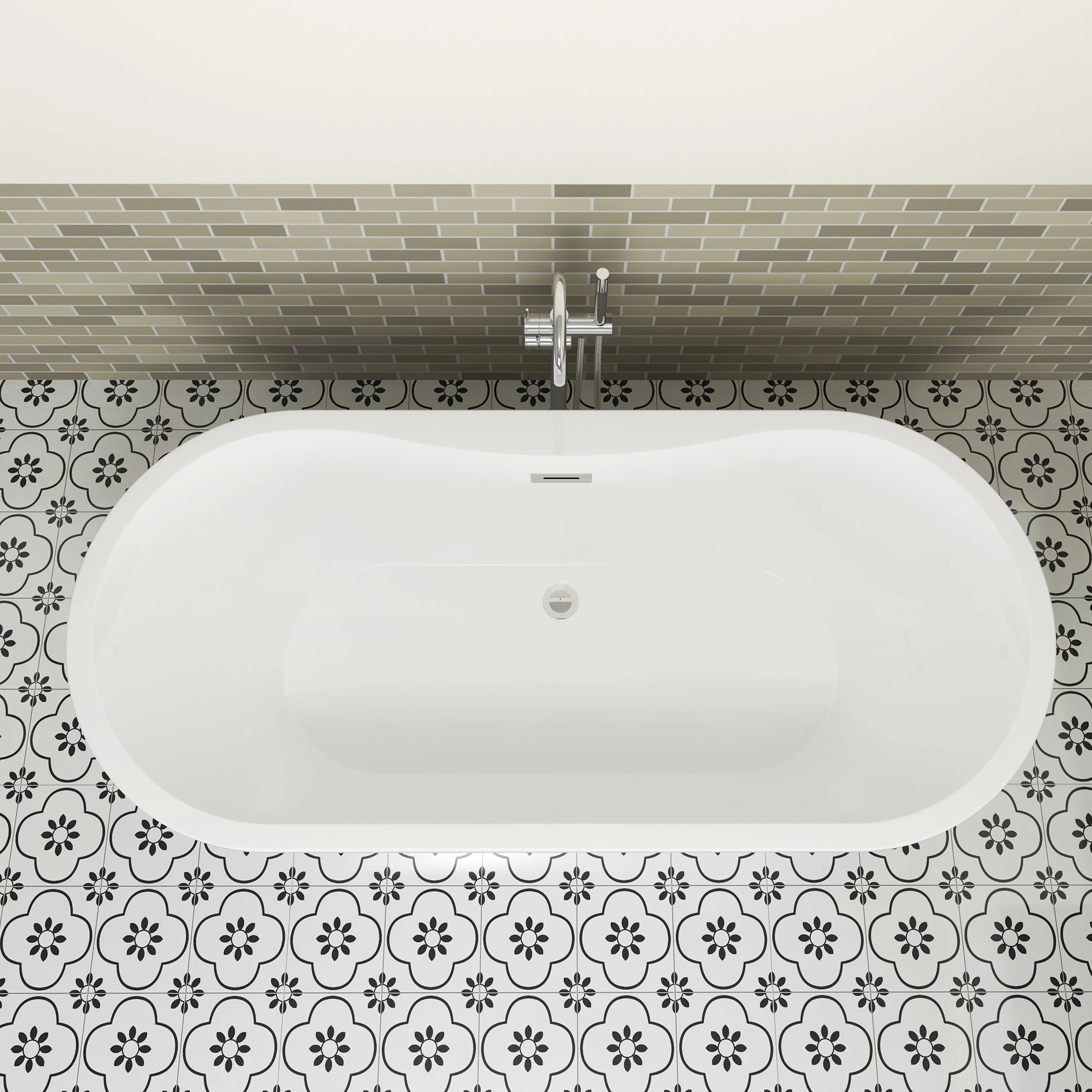 Nouri 66" Acrylic Freestanding Tub with Integral Drain in Light Grey - Image 7