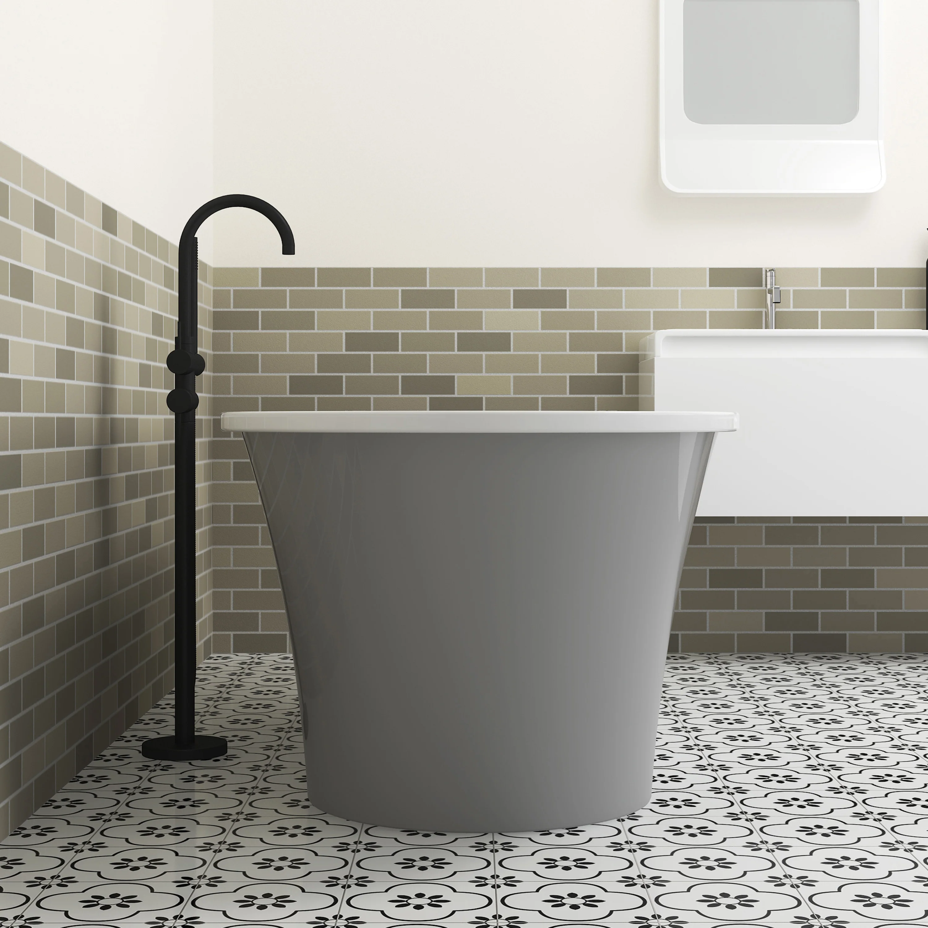 Nouri 66" Acrylic Freestanding Tub with Integral Drain in Light Grey - Image 8