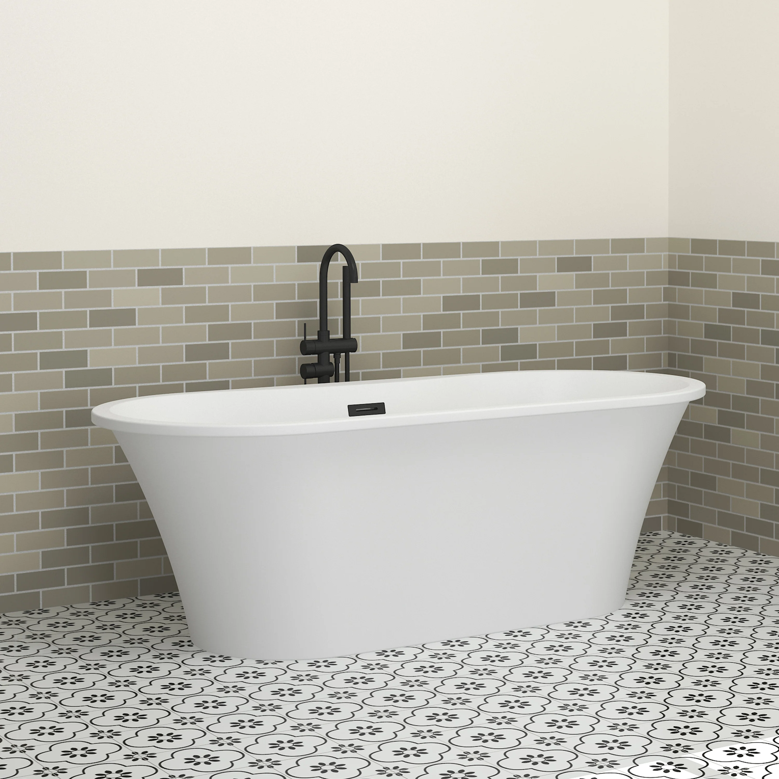 Nouri 66" Acrylic Freestanding Tub with Integral Drain in Matte White - Image 6