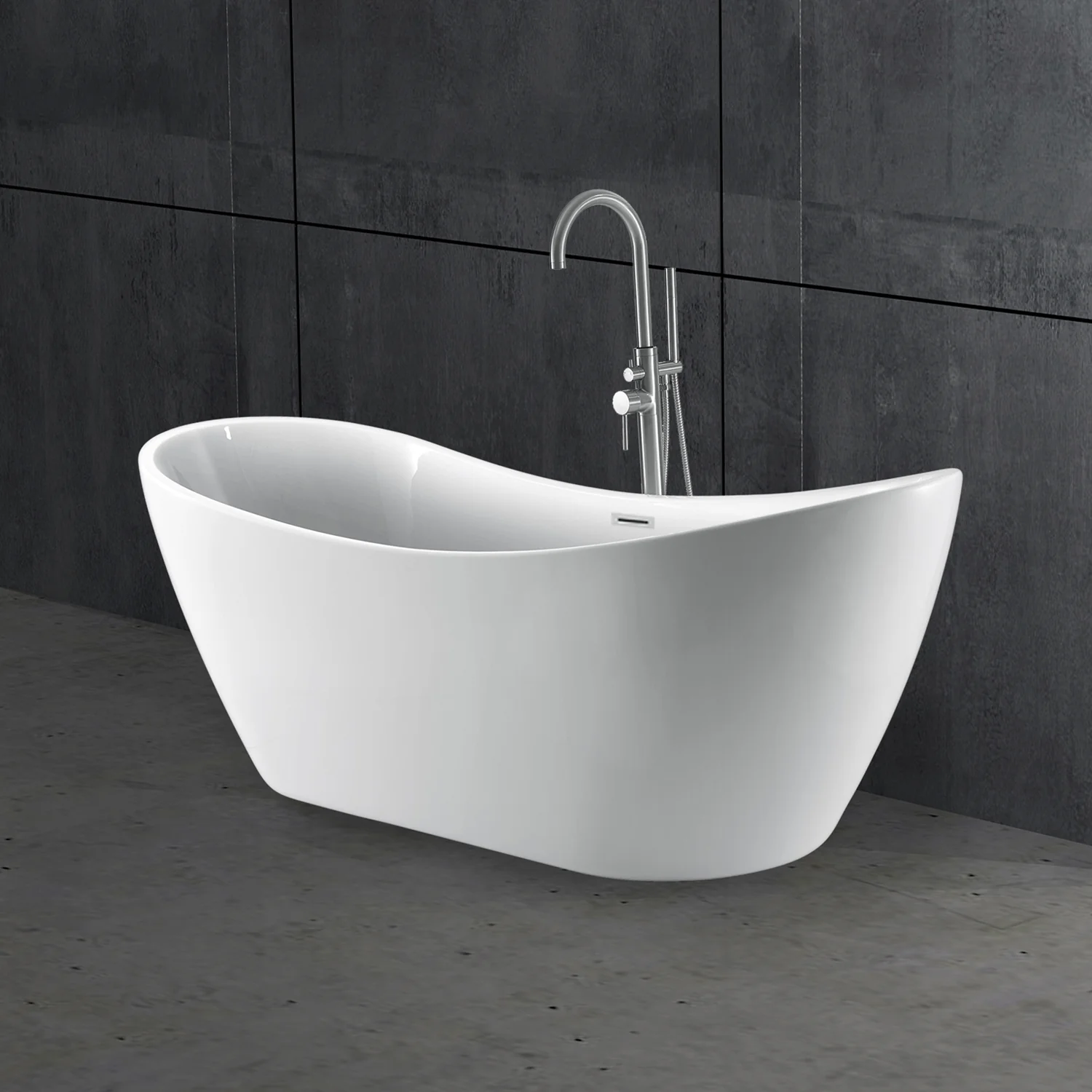 Nyx 72" Acrylic Double Slipper Tub with Integral Drain and Overflow - Image 11